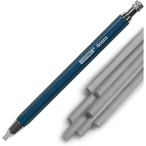 Carmel 4mm Mechanical Grease Pencil + 25 Lead Refills (Silver), Clutch Pencil with Thick Waxy Leads, 4mm Lead Holder for Drawing, Wax Pencil for Holding Soft Greasy Leads, Mechanical China Marker