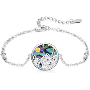Abalone Mountain Bracelet,S925 Sterling Silver Bracelets For Women Of Mountain,Mountain Abalone Adjustable Bracelet,Abalone Mountain Jewelry Gifts For Hiker, Camper,Nature,Climbing Lover