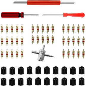 Tire Valve Stem Puller Installer Tool Kit, 6 Pcs TR412 Snap-in Valve Stems & Valve Stem Cores, 4-Way Valve Tool & Single Head Tire Valve Core Remover Installer Tool (15PCS)