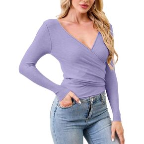Women's Wool Tie Front Long Sleeve Tops Drawstring Solid V-Neck Lightweight Cropped Pullover Y2k Crop Top