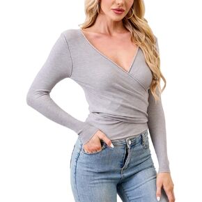 Women's Wool Tie Front Long Sleeve Tops Drawstring Solid V-Neck Lightweight Cropped Pullover Y2k Crop Top
