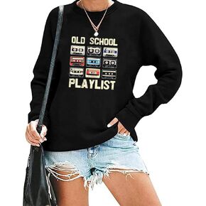 Retro 80s Sweatshirt for Women Cassette Old School Playlist Pullover Vintage Cassette Tape Casual Long Sleeve Tops