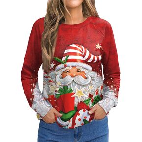 For G and PL Women Christmas Long Sleeve Funny Sweatshirt Lightweight Xmas Pullovers