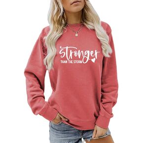 QYZ-Top Stronger Than The Storm Long Sleeve Sweatshirt Inspirational Positive Quotes Motivational Graphic Pullover Sweater