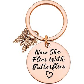 Xiahuyu Butterfly Memorial Gifts Keychain Now She Flies with Butterflies Keychain Loss of Loved Gifts Remembrance Gifts Sympathy Gifts for Loss of Mother Grandma Wife Sister Daughter Friend