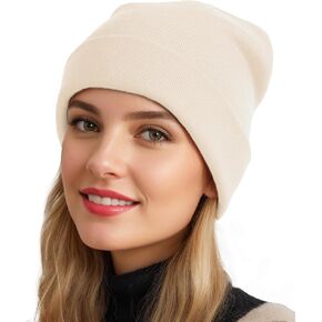 Womens Satin Lined Beanie Wool Knit Cuffed Warm Winter Hats for Women Men Soft Slouchy Silk Lining Beanies Skull Cap