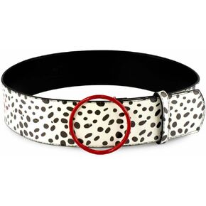 Buckle-Down Men's Disney, Cruella De Vil Red Cast, Dalmatian Spots White Black Vegan Leather Belt