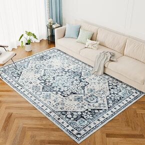 CocoHouse 6x9 Rug for Living Room - Area Rugs Home Decor for Bedroom, Stain Resistant Rug with Non Slip Backing, Washable Area Rug Living Room Carpet, Vintage Boho Rugs for Dining Room Blue