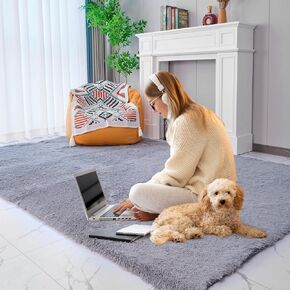 Area Rugs, Tie-Dyed Gray 5x8 Fluffy Fuzzy Shag Shaggy Carpet for Bedroom Living Room, Ultra Soft Plush Rugs for Kids Boys Girls Dorm Nursery, Upgrade Anti-Skid Carpet