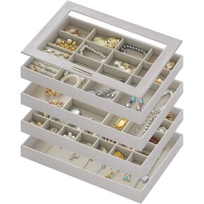 Large Jewelry Organizers and Storage Box , 4 Layers Stackable Jewelry Organizer Trays Clear Lid Cover for Drawers, Jewelry Boxes for Women, Stacker Jewelry Display Case, Jewelry Inserts for Drawers