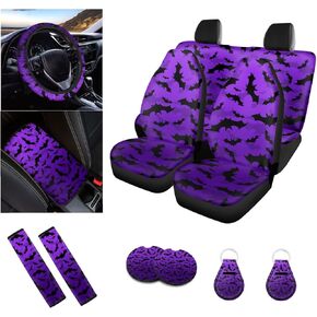 Boho Indian Elephant Automotive Seat Cover Set, 12 Pack Car Floral Accessories Set, Front Rear Seat Covers Steering Wheel Cover Seat Belt Pad Armrest Cushion Car Cup Holder Key Chains