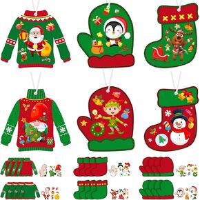 24 Pcs Christmas Ugly Sweater Crafts Kits Christmas Tree Ornament Decorations Ugly Sweater Hanging Ornament Christmas Stockings Craft Kit for Kids DIY Xmas Party Ornaments Paper for Holiday Decor