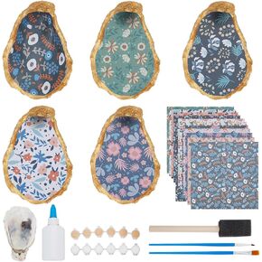 WEBEEDY DIY 5 Sets Oyster Shell Ring Dish Jewelry Tray Flower Pattern Ring Display Holder Small Trinket Dish Jewelry Organizer Craft Kit for Bridal Shower Favors Beach Themed Wedding Gift