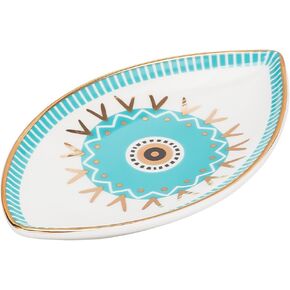 NBEADS Evil Eye Ceramic Jewelry Tray, Modern Boho Trinket Dish Ceramic Ring Earring Holder Decorative Trinket Plate for Rings Necklaces Earring Jewelry Watch Keys, 3.62x6.06x0.79 Inch Light Sky Blue
