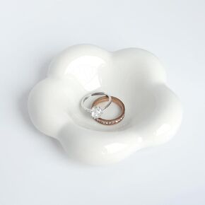 White Cloud Shape Ring Dish Jewelry Tray Organizer, Ceramic Accent Tray for Vanity, Small Decorative Trinket Dish
