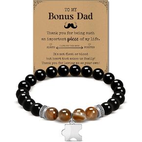 Thank you Bracelet Gifts for Men: Natural Stone Bracelet Birthday Christmas Gifts for Men Dad Son Grandson Boyfriend Husband - 8mm Tiger Eye Agate Bead Bracelets