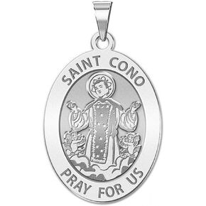 PicturesOnGold.com Saint Cono Oval Religious Medal - 1/2 X 2/3 Inch Size of Dime, Sterling Silver