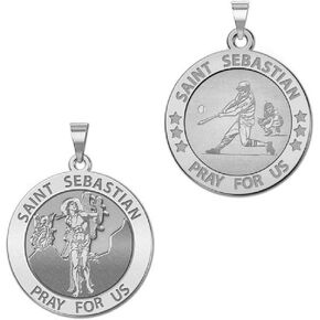 PicturesOnGold.com Baseball - Saint Sebastian Doubledside Sports Religious Medal 3/4 Inch in Sterling Silver