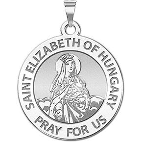 PicturesOnGold.com Saint Elizabeth of Hungary Religious Medal - 1 Inch Size of a Quarter -Solid 14K White Gold