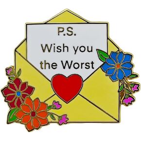 Enamel Pin P.S. Wish you the Worst Floral Envelope Lapel Pin for Clothing Hats Backpacks