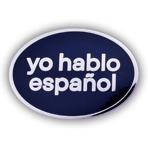 دبوس المينا I Speak Spanish، "Yo hablo español"، شكل بيضاوي مع خلفية بحرية