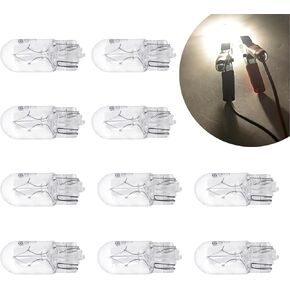 10 PCS Car T10 Halogen Dash Light Bulb, 168 192 12V 5W High Transmittance Quartz Glass Flat Foot Width Indicator Light, 360 Degree Lighting Replacement, Suitable for Most Cars (White)