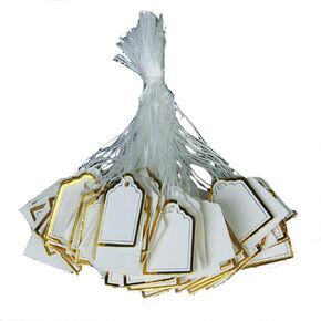 500pcs Paper Price Label Tags with Hanging String for Watch Jewelry Sale Display (Gold)