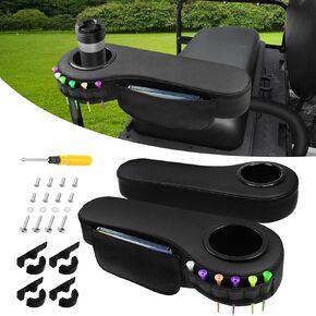 iLSKW Golf Cart Armrest with Cup Holder, No Drilling Required Golf Cart Armrest for Round Bracket Armrest 1 1/4 Size, Fits Advanced EV Golf Cart Rear Seat Circular Frame 1 1/4" and 1" Square Tube