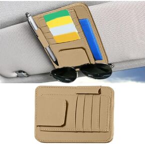 Leather Car Sun Visor Organizer Clip, Universal Car Truck Visor Document Holder with Sunglasses Clip, Auto Visor Pocket Storage for Bill Card Registration/Driving License Pen (Black)