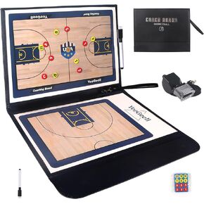 Basketball Dry Erase Board for Coaches, 16" x 11“ Double-Sided Coaching White Board Equipment Coach Gifts Accessories Includes 2 Markers, Mouthguard Whistle, Hook & Loop Tape Eraser