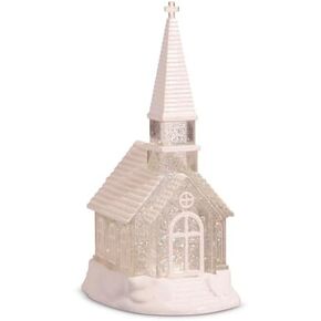 Raz Imports Lighted Swirling Glitter Water Church, 12-inch Height, Christmas Decor