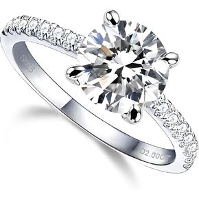 1CT/1.5CT/2CT Moissanite Engagement Rings for Women Size 5-10 Round D Color VVS1 Clarity Created Diamond and 925 Sterling Silver with 18K White Gold Vermeil