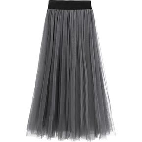 Women Midi Tulle Skirt Elastic High Waist Skirt Waist A-line Skirt