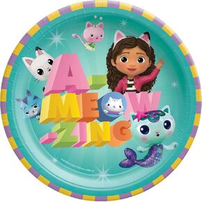 Amscan Round Plates, 7" (8-Pack) - Vibrant Premium Quality Party Plates, Perfect for Parties & Events, Gabby's Dollhouse