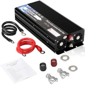 3000W Pure Sine Wave Inverter 12V DC to 110V AC, Car Power Inverter with Dual AC Outlets, LCD Display, Smart Cooling Fan for Home, Vehicle, Road Trips, Camping