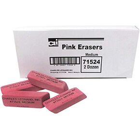 Charles Leonard Eraser, Natural Rubber, Wedge Shape Pink, Medium, 24-Pack (71524)