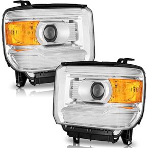Headlights Assembly for 2014-2018 GMC Sierra 1500/2015-2019 GMC Sierra 2500HD / 2015-2019 GMC Sierra 3500HD Replacement Pair Set Black Housing Amber Reflector