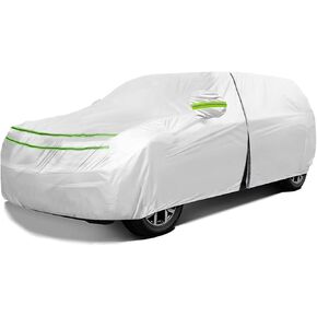 Full Surround All Weather Car Cover Universal Fit for SUVs Body Length up to 178", Waterproof Snow Proof UV Proof Scratch Proof Bird Proof Excrement with Zipper Cotton -Silvery