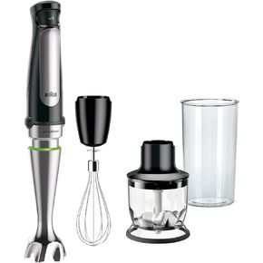 Braun MultiQuick MQ7077 4-in-1 Immersion Hand, Powerful 500W Stainless Steel Stick Blender, Variable Speed + 6-Cup Food Processor, Whisk, Beaker, Masher, Faster Blend