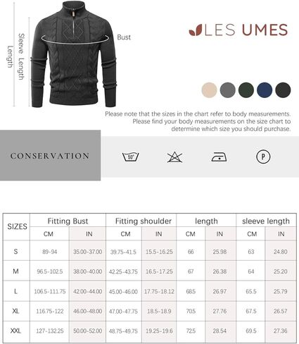 Les umes Mens Quarter Zip Sweater Cotton Mock Neck Pullover Sweaters Warm Long Sleeve Cable Knitted Jumper in Kuwait