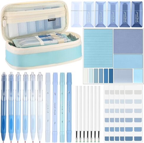 Janlaugh 38 Pcs Aesthetic College School Supplies with Pen Case Sticky Notes Gel Pens Highlighters Correction Tapes Back to School Stationery Kit(Green Color,Classic) in Saudi Arabia