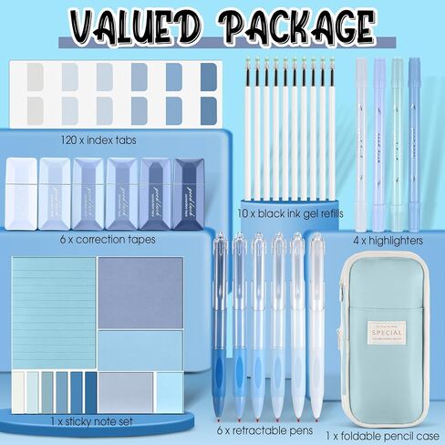 Janlaugh 38 Pcs Aesthetic College School Supplies with Pen Case Sticky Notes Gel Pens Highlighters Correction Tapes Back to School Stationery Kit(Green Color,Classic) in Saudi Arabia