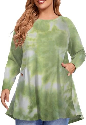 MONNURO Women's Plus Size Tie Dye Sweatshirts Long Sleeve Fall Tops Crewneck Casual Loose Tunic Shirts with Pockets in Kuwait