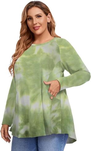MONNURO Women's Plus Size Tie Dye Sweatshirts Long Sleeve Fall Tops Crewneck Casual Loose Tunic Shirts with Pockets in Kuwait