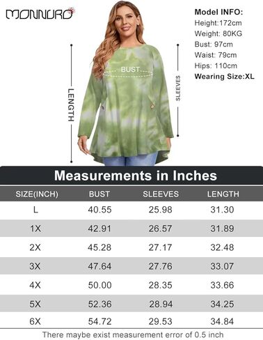 MONNURO Women's Plus Size Tie Dye Sweatshirts Long Sleeve Fall Tops Crewneck Casual Loose Tunic Shirts with Pockets in Kuwait