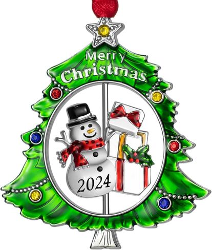Christmas Tree Ornament Metal Silver Hanging Rotatable Design Charm Holiday Decorative Pendant Gift Keepsake (Snowman 2024) in Saudi Arabia