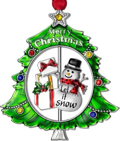 Christmas Tree Ornament Metal Silver Hanging Rotatable Design Charm Holiday Decorative Pendant Gift Keepsake (Snowman 2024) in Saudi Arabia