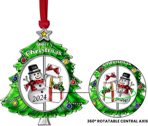 Christmas Tree Ornament Metal Silver Hanging Rotatable Design Charm Holiday Decorative Pendant Gift Keepsake (Snowman 2024) in Saudi Arabia
