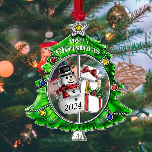 Christmas Tree Ornament Metal Silver Hanging Rotatable Design Charm Holiday Decorative Pendant Gift Keepsake (Snowman 2024) in Saudi Arabia