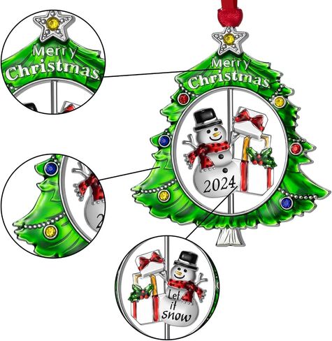 Christmas Tree Ornament Metal Silver Hanging Rotatable Design Charm Holiday Decorative Pendant Gift Keepsake (Snowman 2024) in Saudi Arabia
